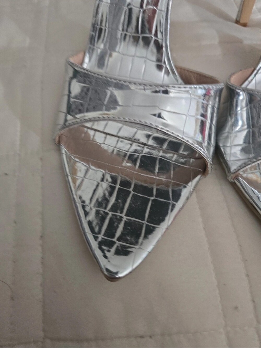 Pointed Silver Croc-Embossed Slide Mules - Picture 3 of 4